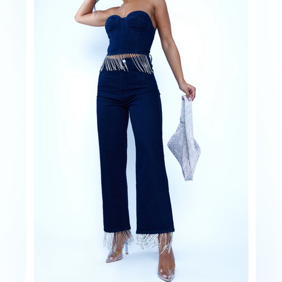 PLT Straight Leg Jeans - Diamanté Tassel Hem - Picture 1 of 14